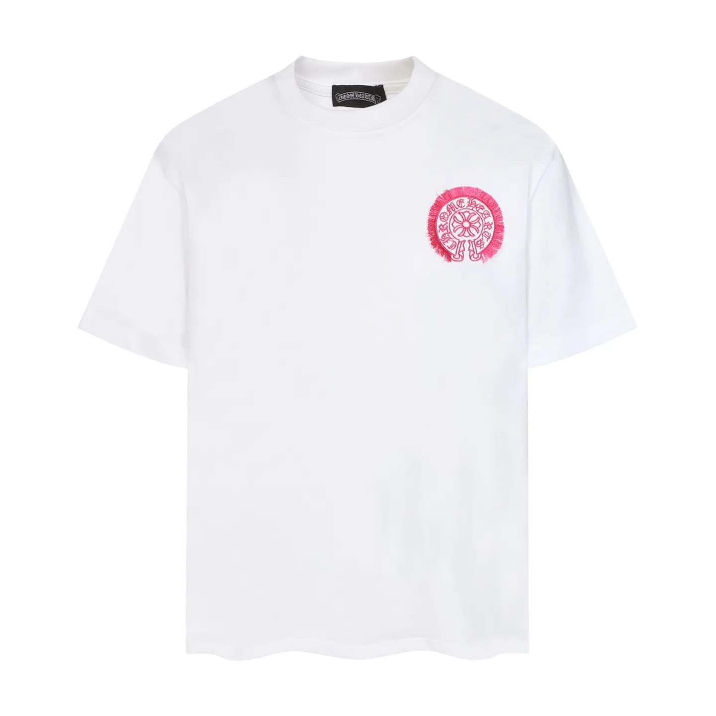 P160 💰 Actual pictures [High-end quality] Code: 8913# Color: Black White Size: S to XXL 2026ss Internet celebrity cross🔥New Chrome Hearts 320g customized fabric Chrome heart round neck short sleeves Use personalized embroidered tassel technology Loose version for men and women